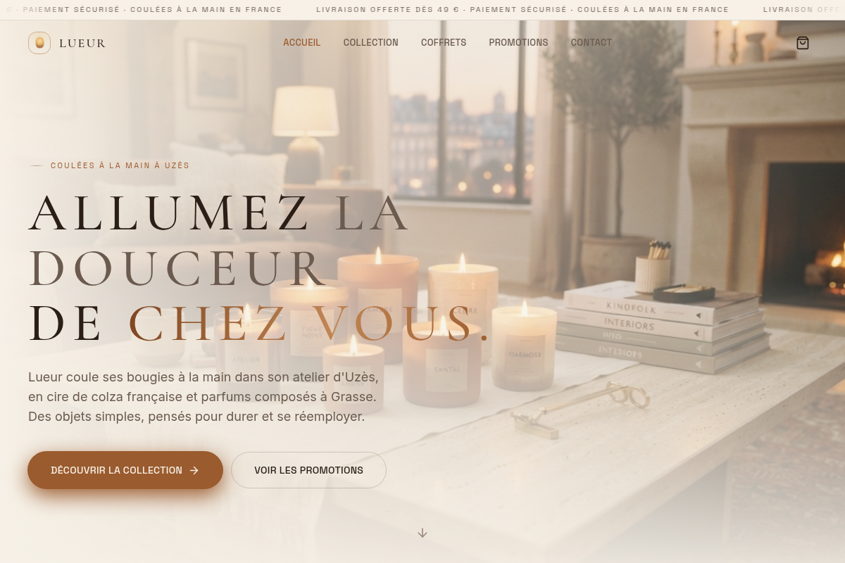 Accueil : hero, bougies coulées à la main à Uzès