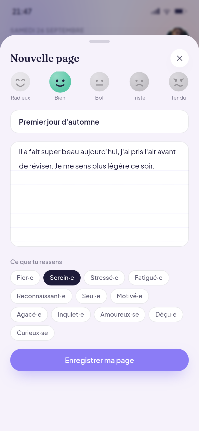 Écrire une nouvelle page du journal