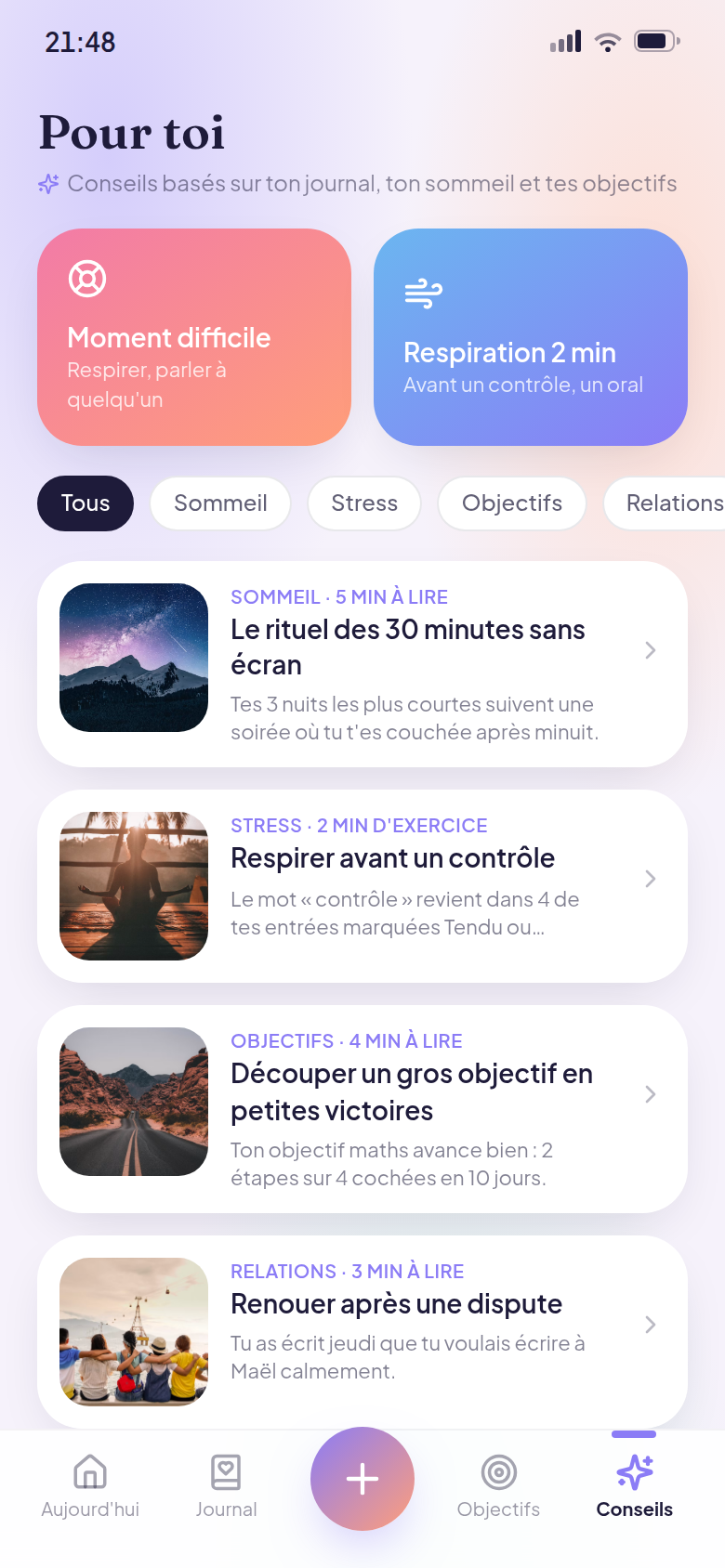 Conseils personnalisés selon le journal