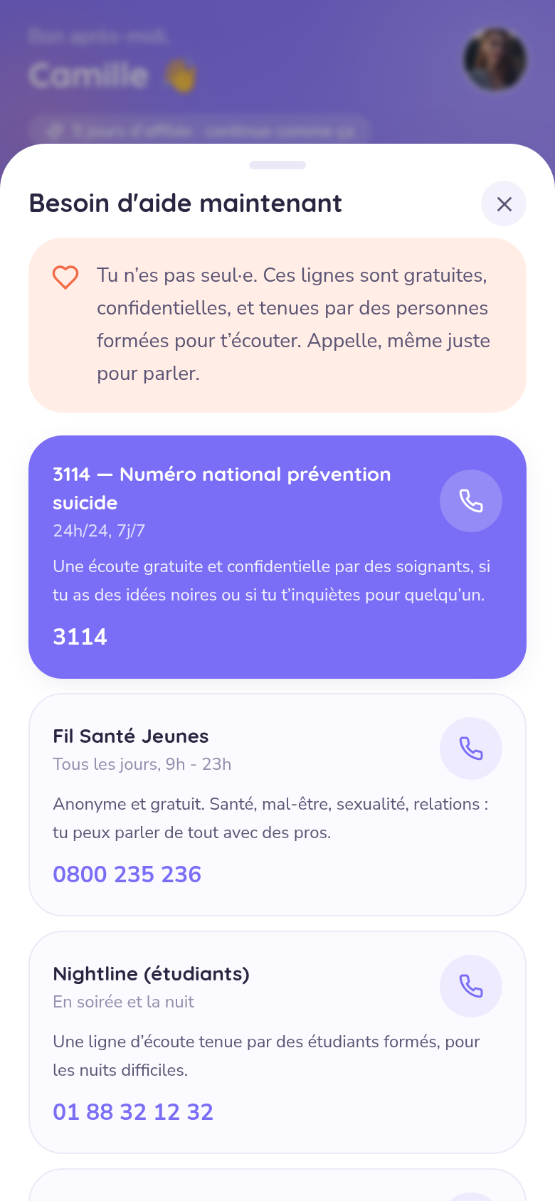 Numéros d'écoute accessibles partout