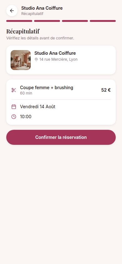 Récapitulatif avant confirmation du RDV