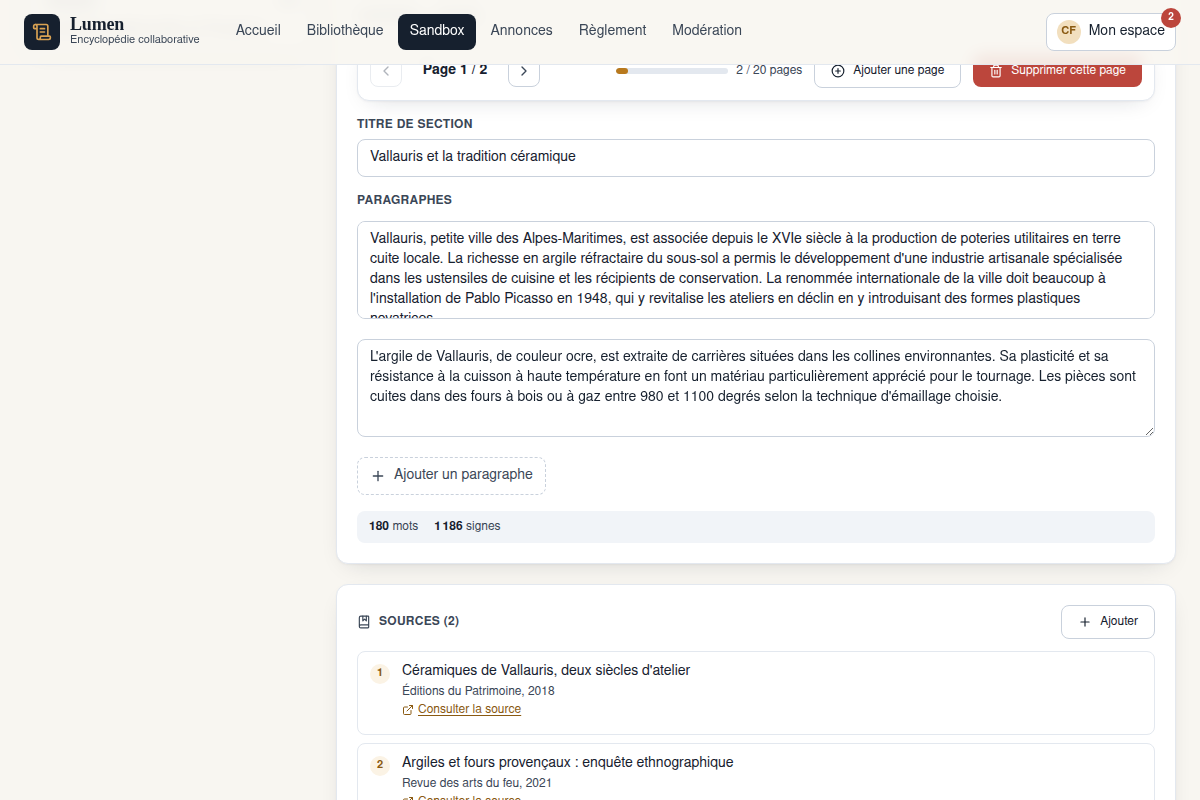 Éditeur de pages du brouillon