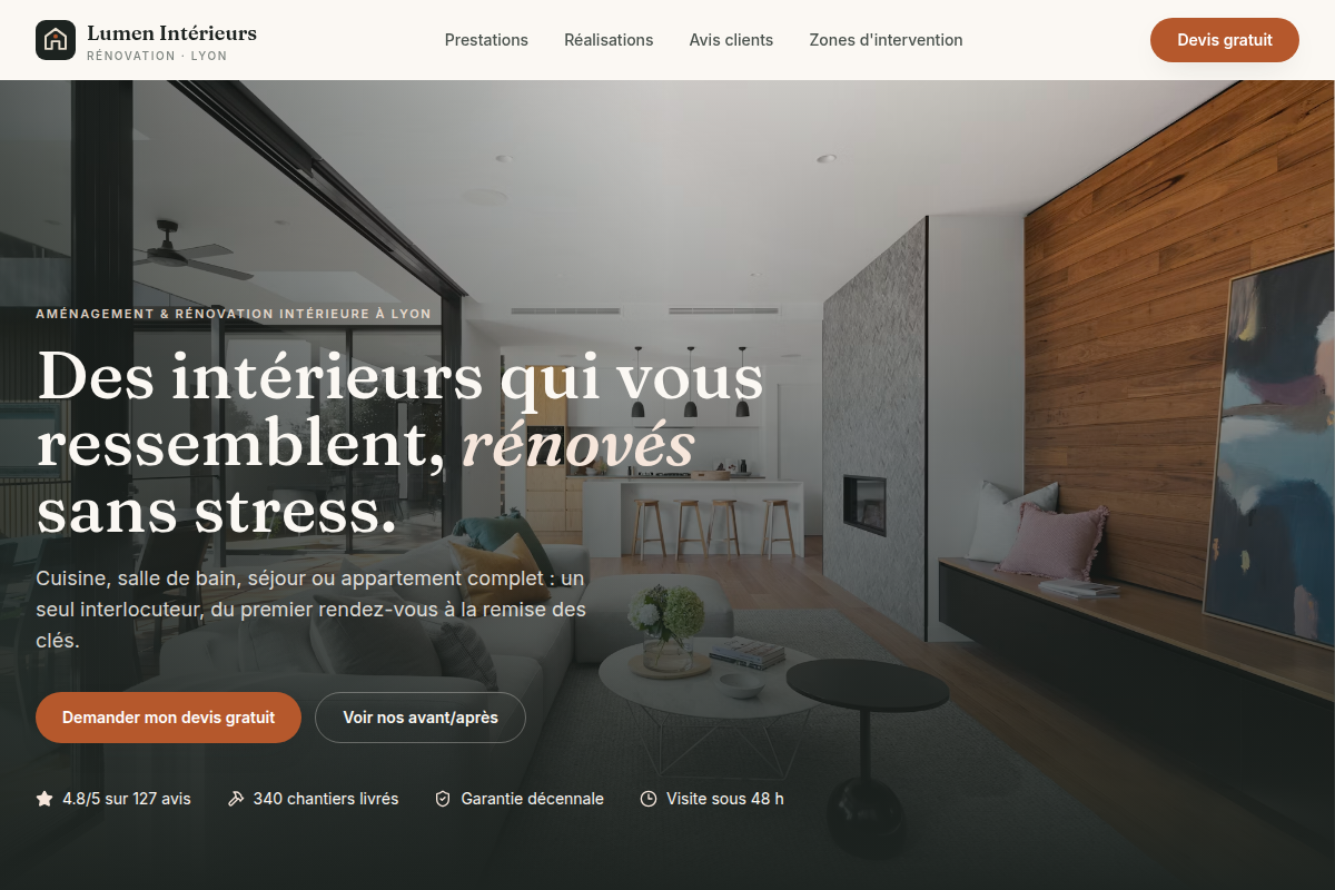 Accueil avec preuve sociale chiffrée