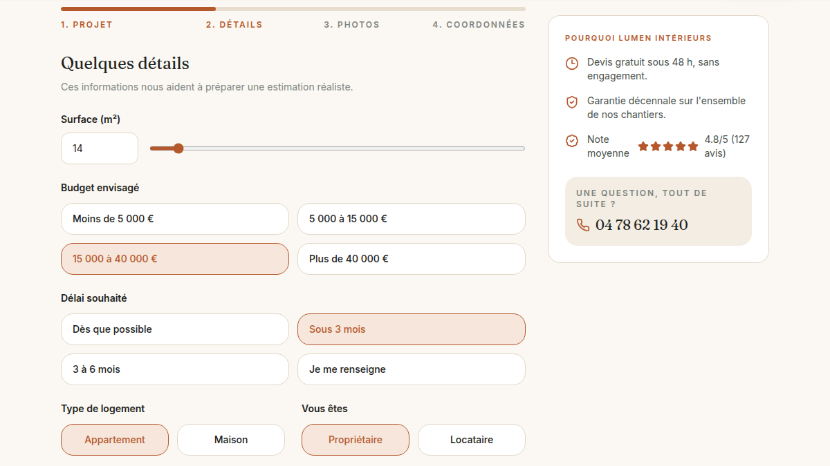 Un simulateur de devis en 4 étapes