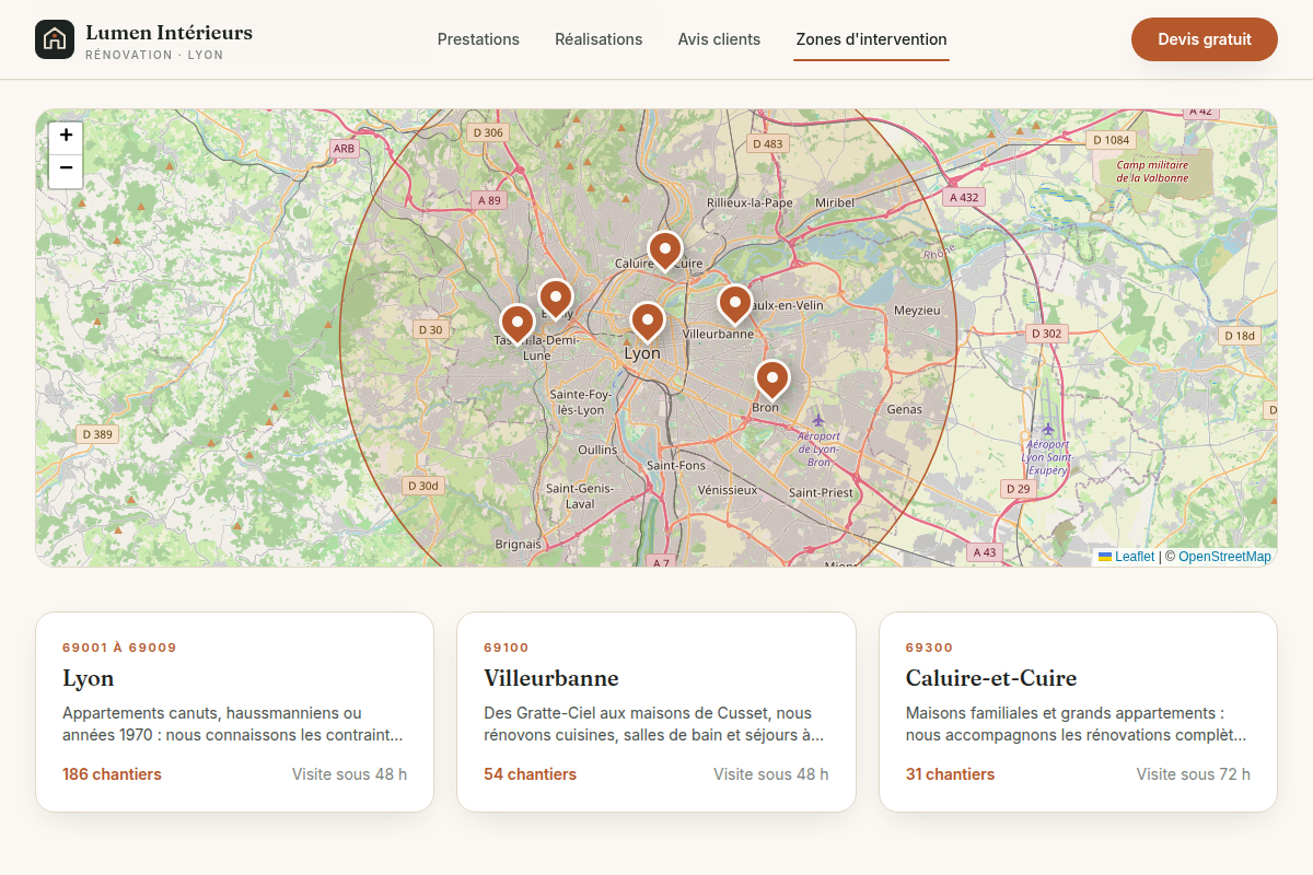 Carte des zones d'intervention