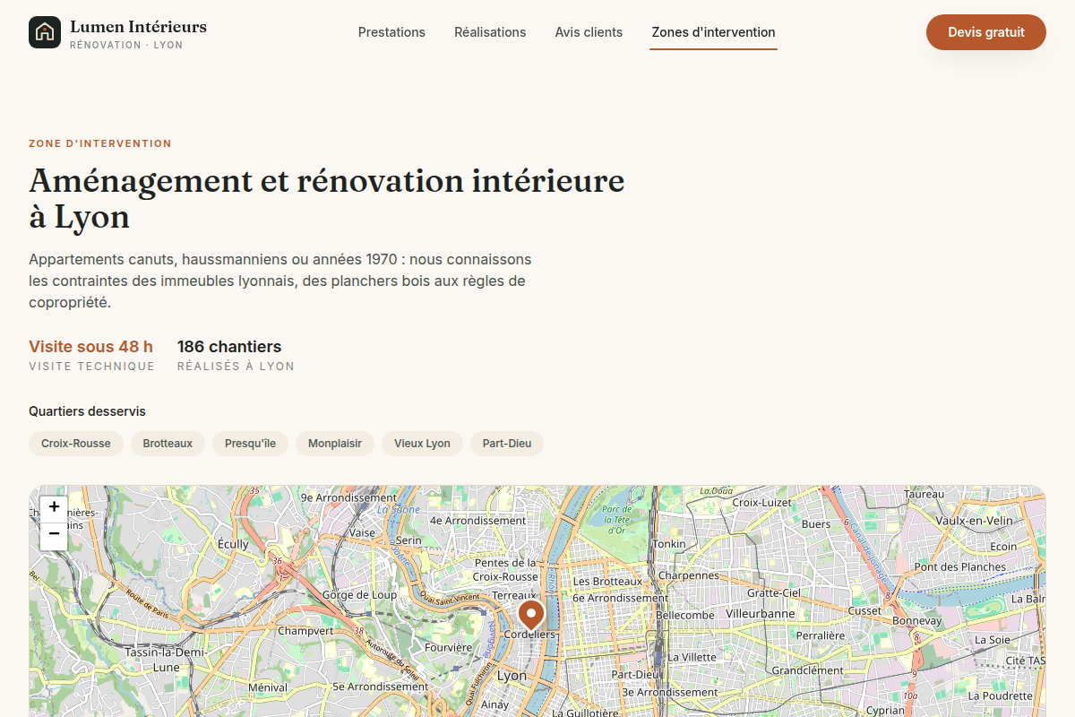 Page zone Lyon : quartiers et délai de visite