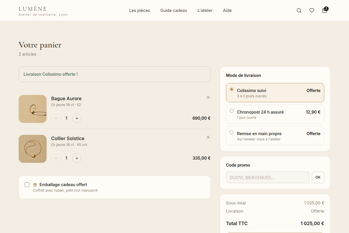 Panier avec récap commande