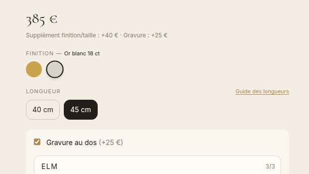 Configurateur finition et gravure