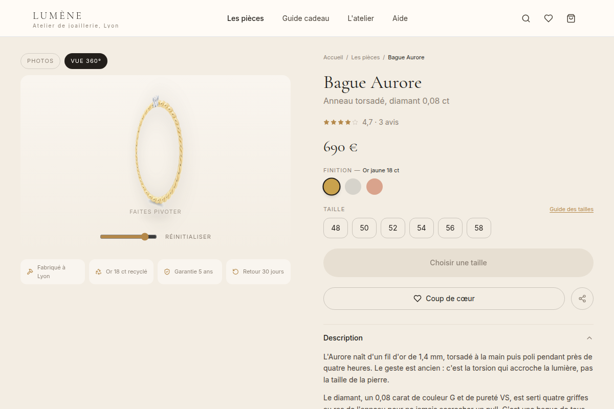 Vue 360° interactive de la bague
