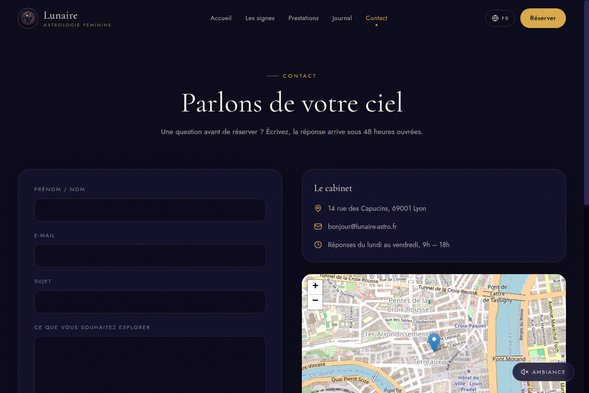 Formulaire de contact et carte du cabinet