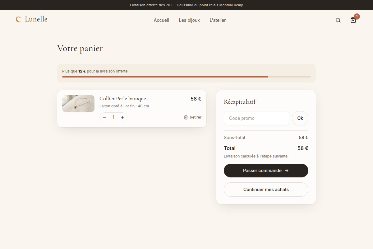 Panier : code promo et jauge de livraison offerte