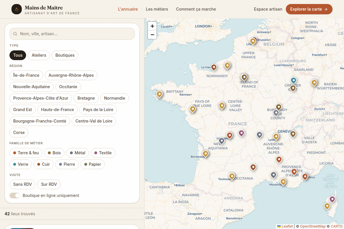 Annuaire : carte et liste filtrable