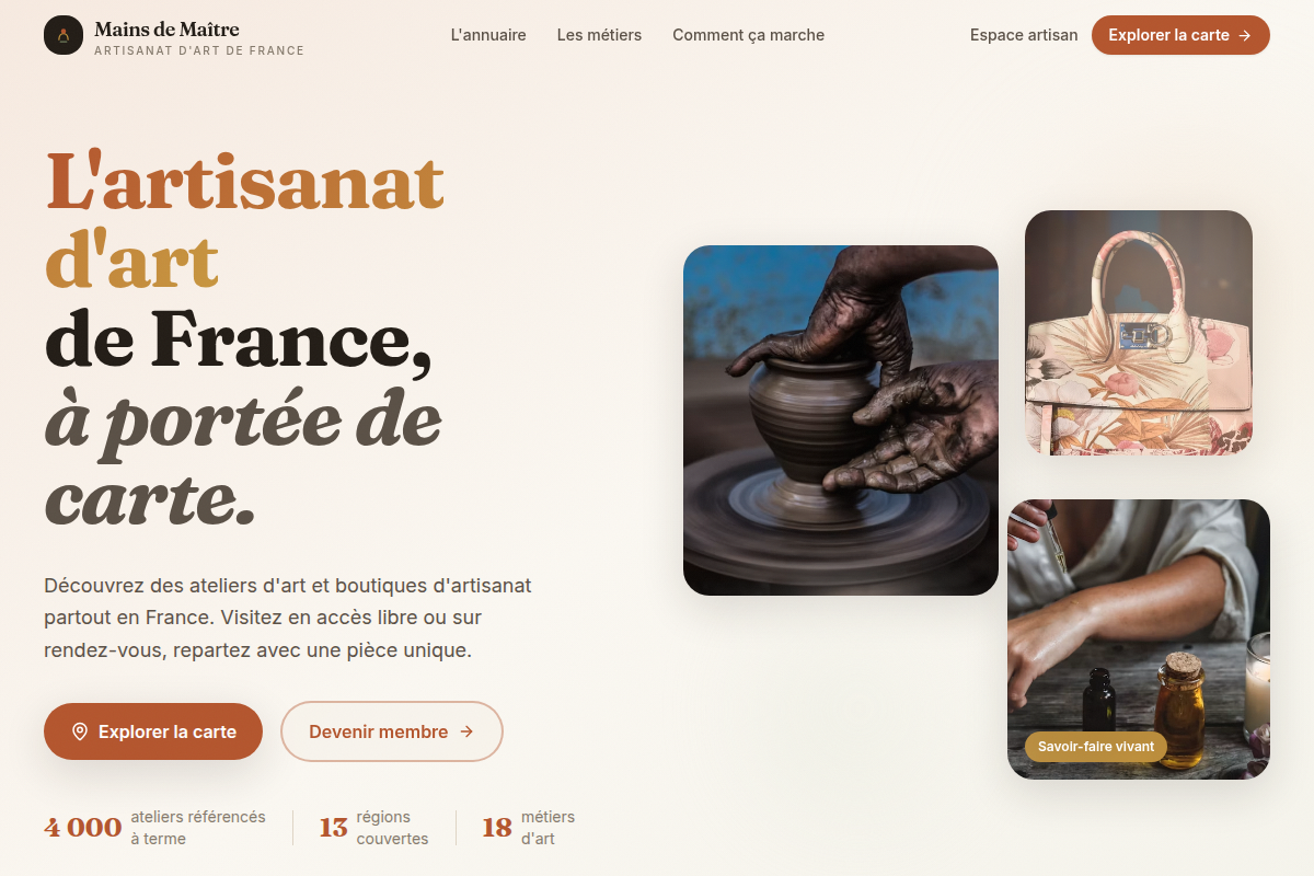 Accueil : l'artisanat d'art de France sur une carte