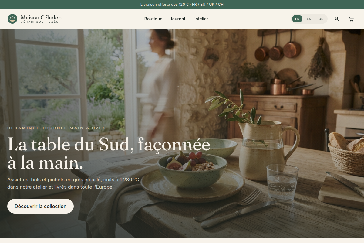 Accueil : hero, best-sellers, catégories