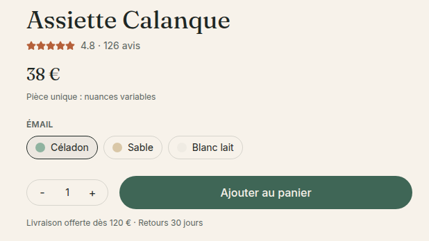 Fiches produits à variantes d'émail