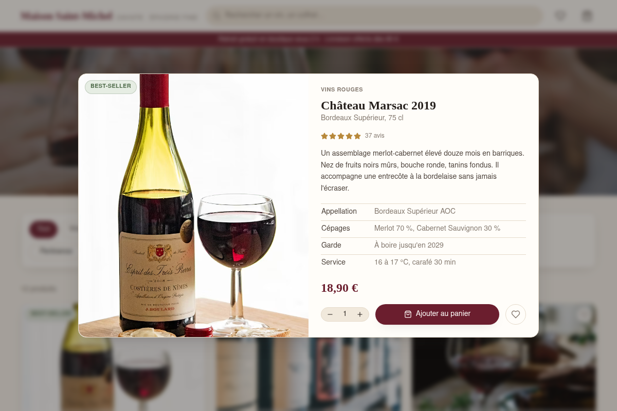 Fiche produit avec stock et détails