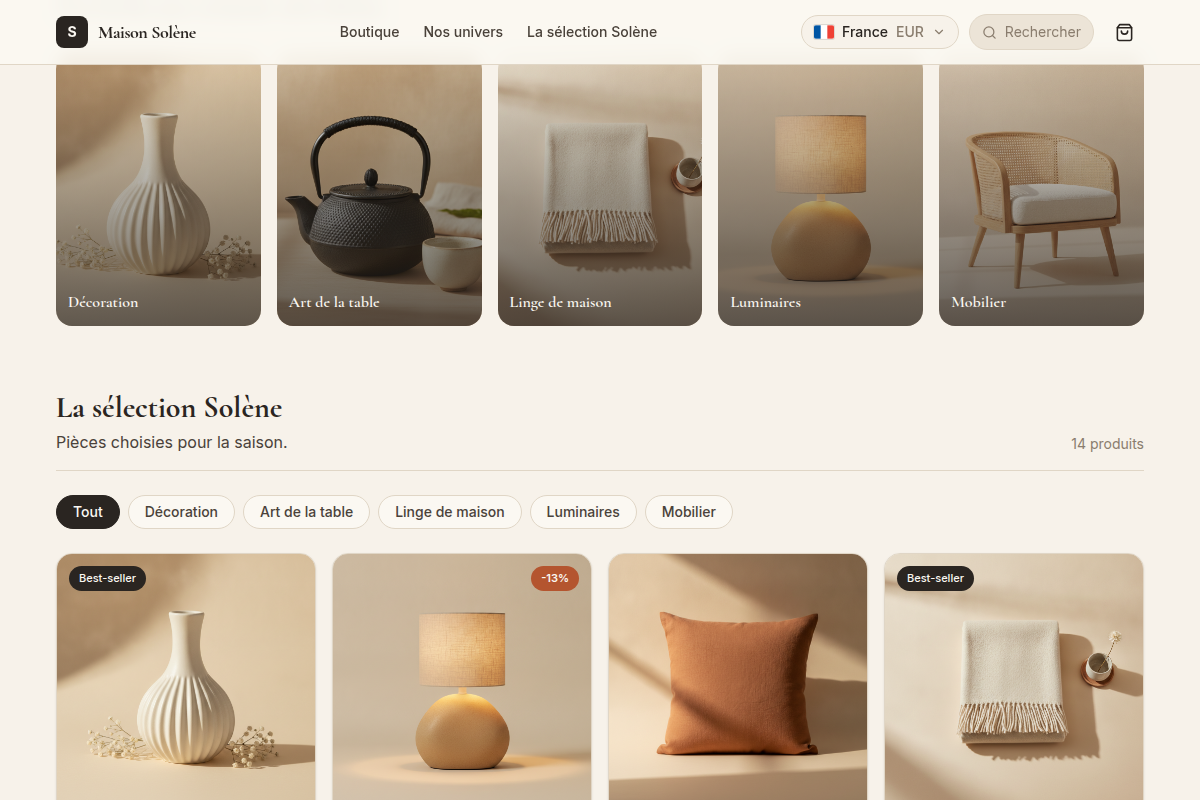 Nos univers : catégories et sélection produits