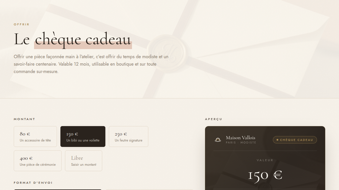 Sur-mesure, chèque cadeau, atelier