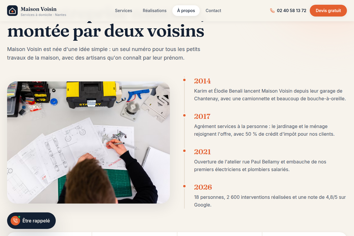 Page À propos : historique de l'entreprise