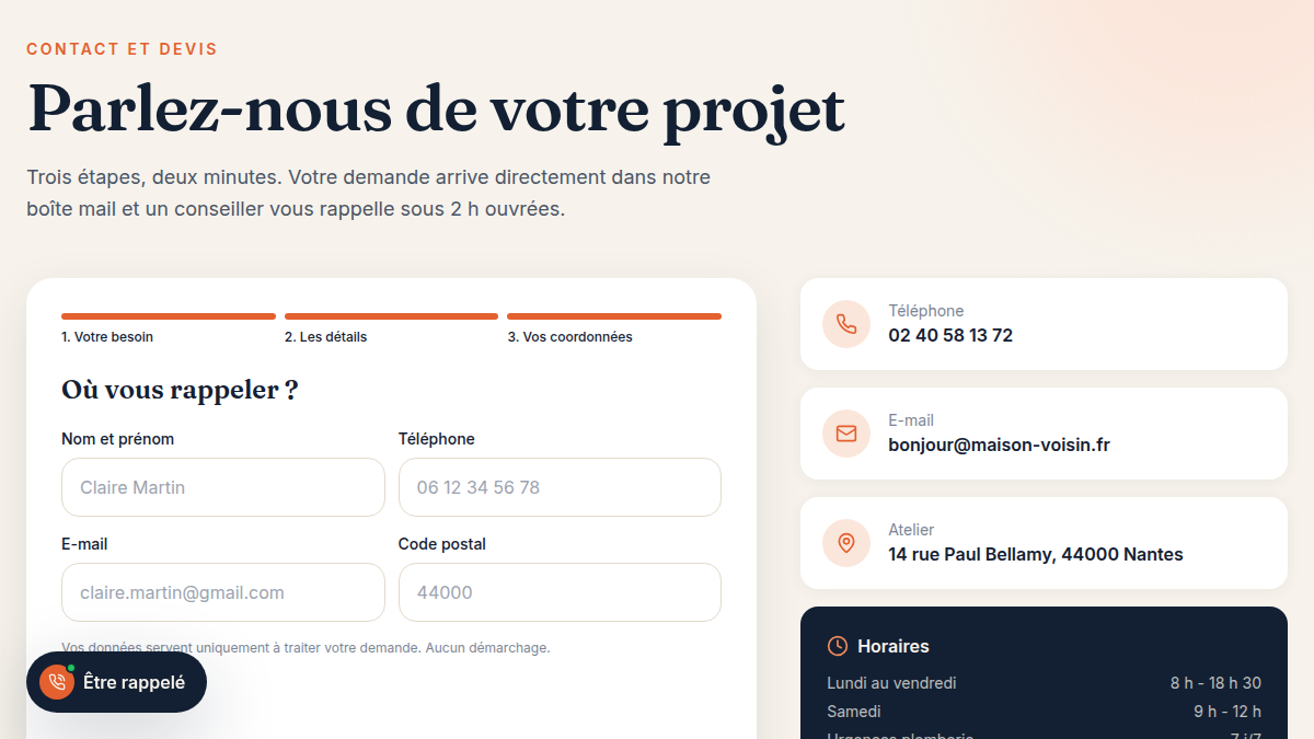 Devis en 3 étapes, jamais dans le vide
