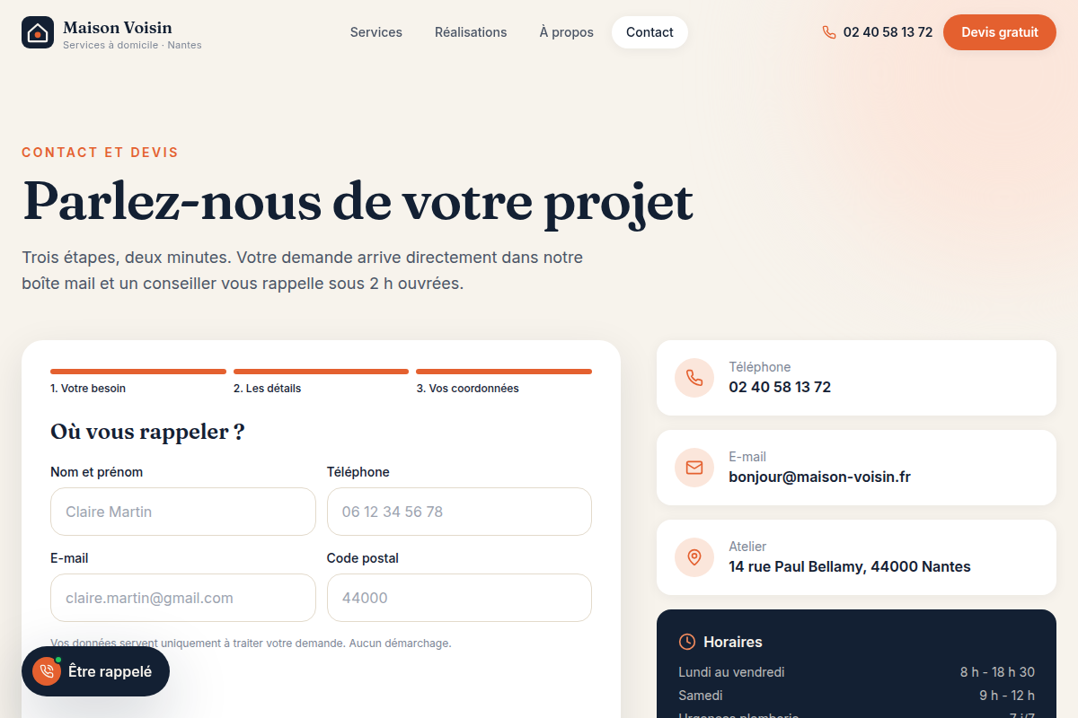 Formulaire de devis, étape 3