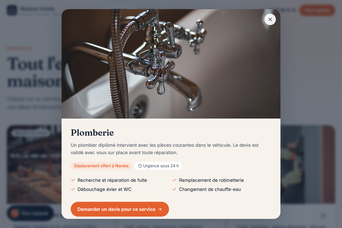 Détail d'un service en modale