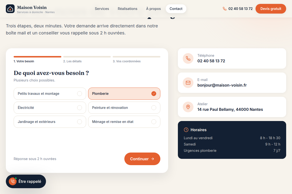 Devis étape 1 : choix du service, service présélectionné