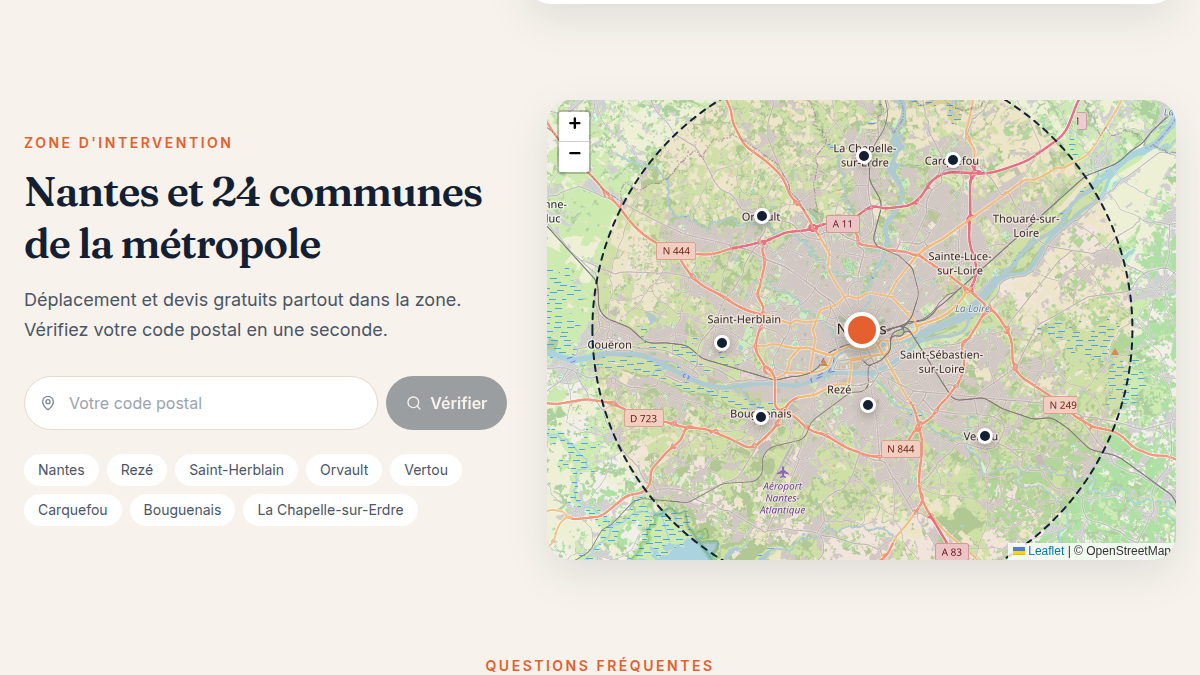 Zone d'intervention en carte interactive