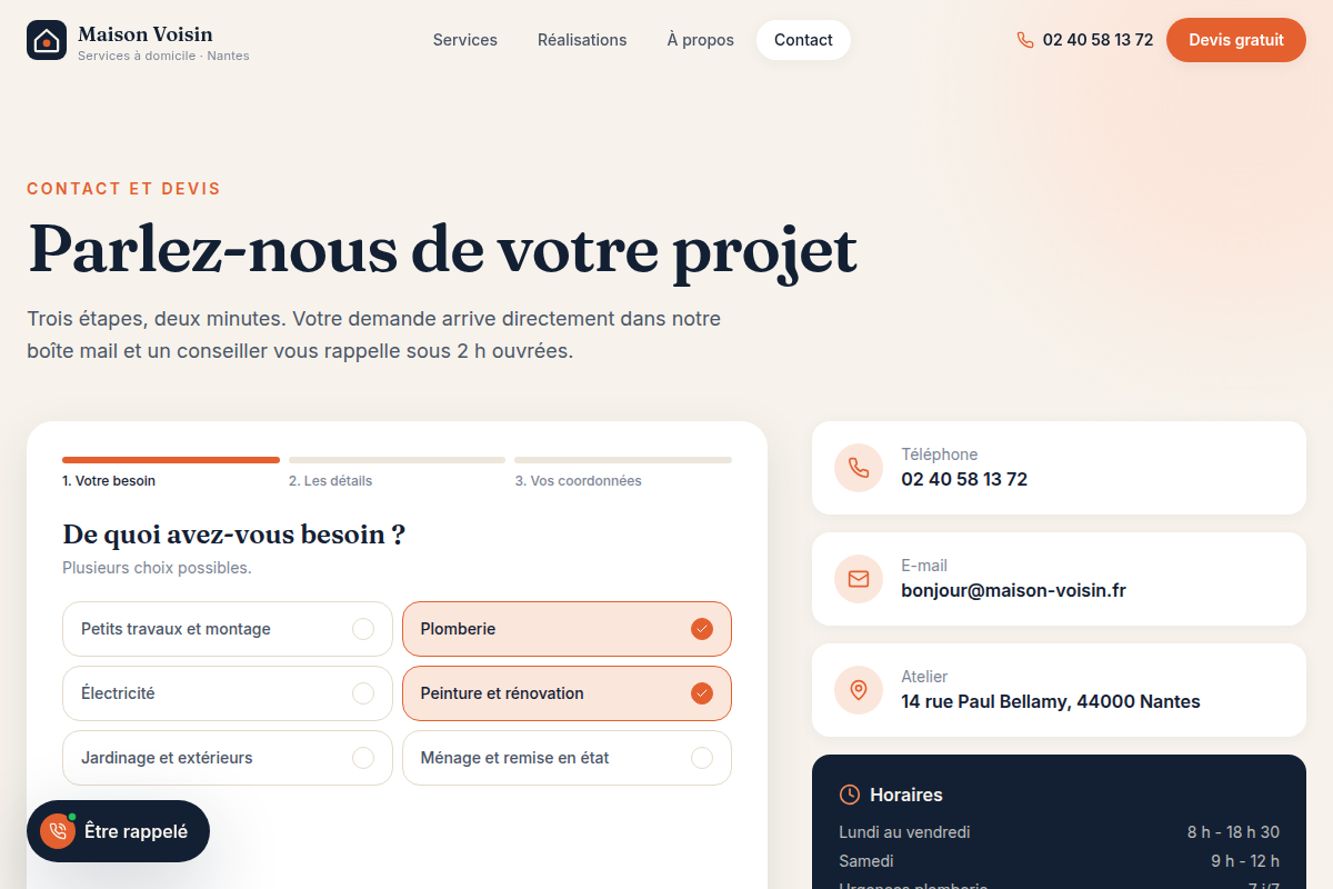 Formulaire de devis, étape 1
