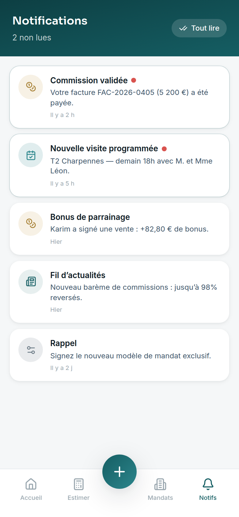 Notifications commissions et visites