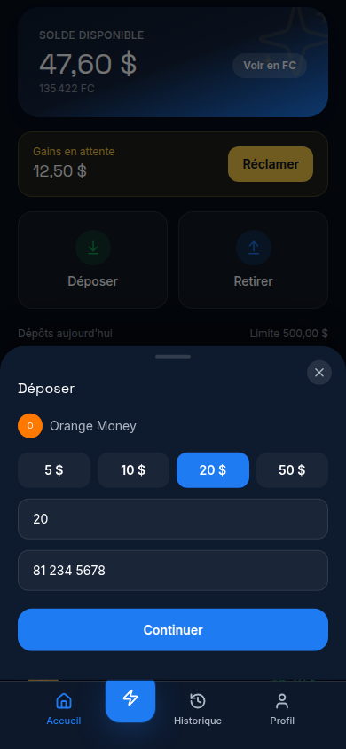 Dépôt Orange Money en cours