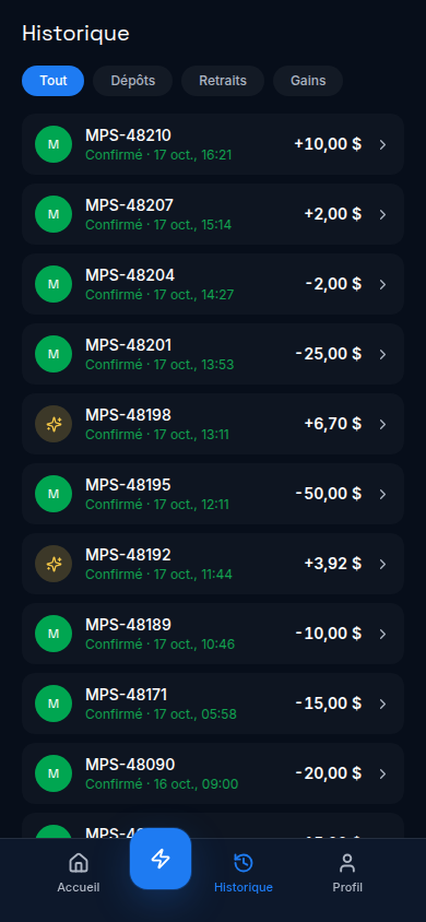 Historique complet des transactions