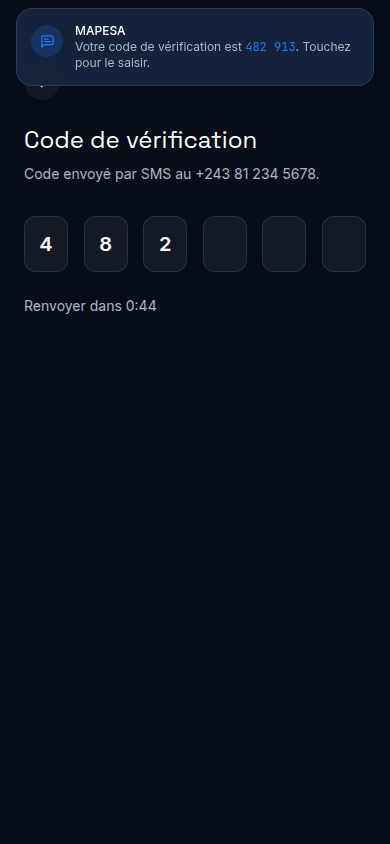 Code OTP reçu par SMS