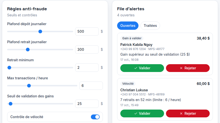 Règles anti-fraude configurables