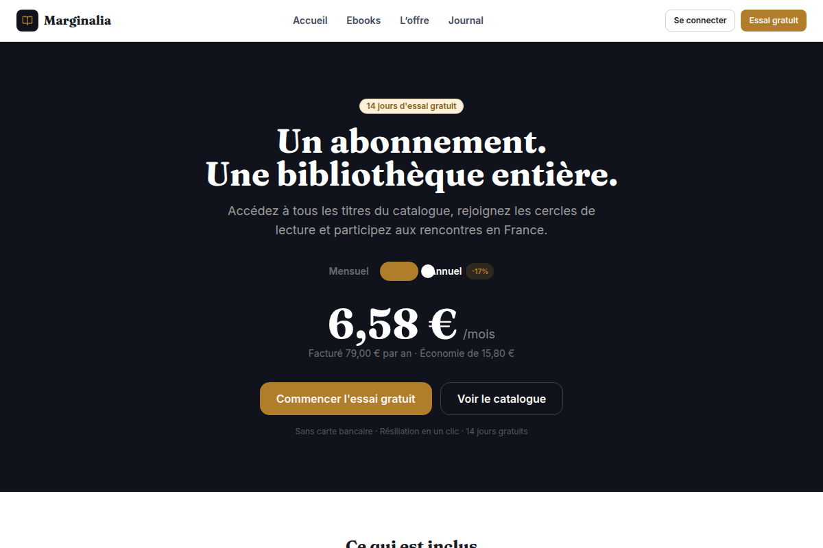 Page de l'offre d'abonnement