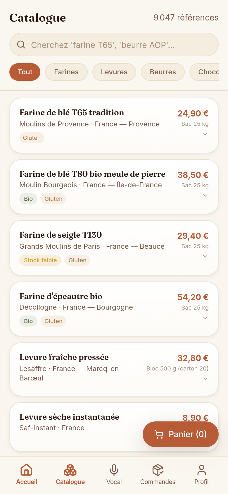 Catalogue de 9 047 références filtrable