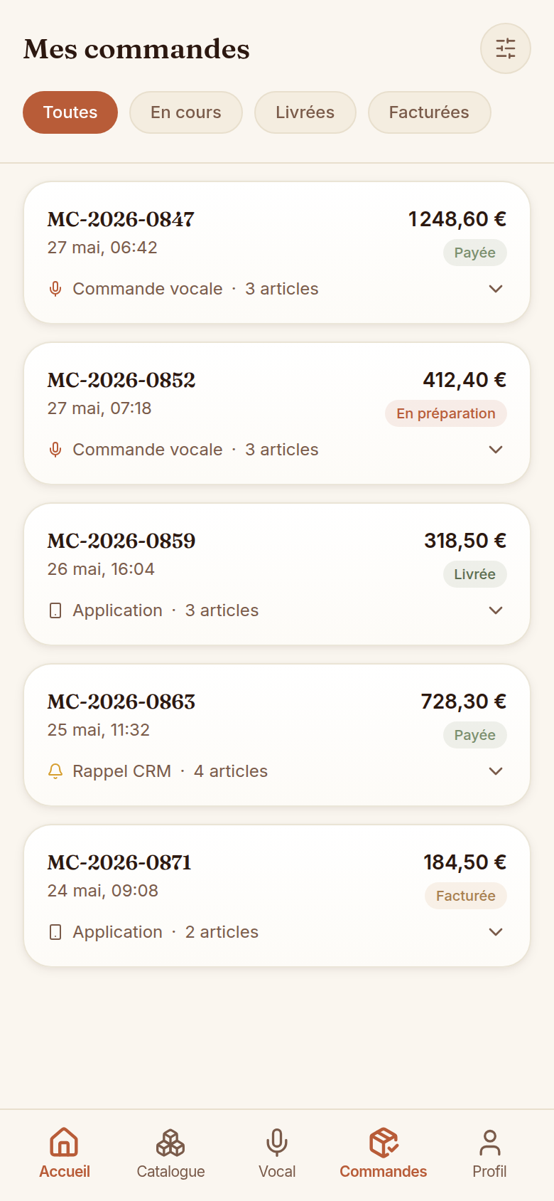 Suivi des commandes, du panier à la facture
