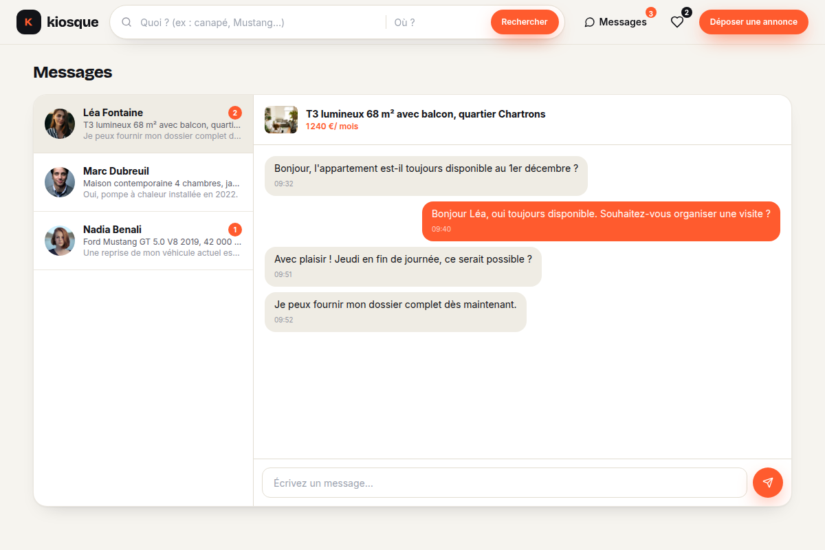 Messagerie acheteur vendeur par annonce