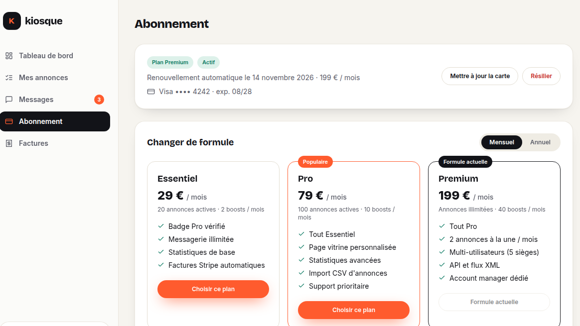 Comparatif de formules avec mise en avant