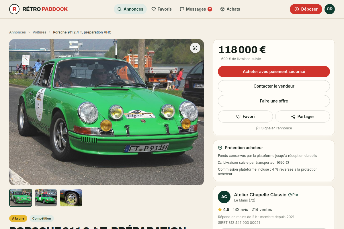 Fiche annonce : photos, prix, vendeur pro noté
