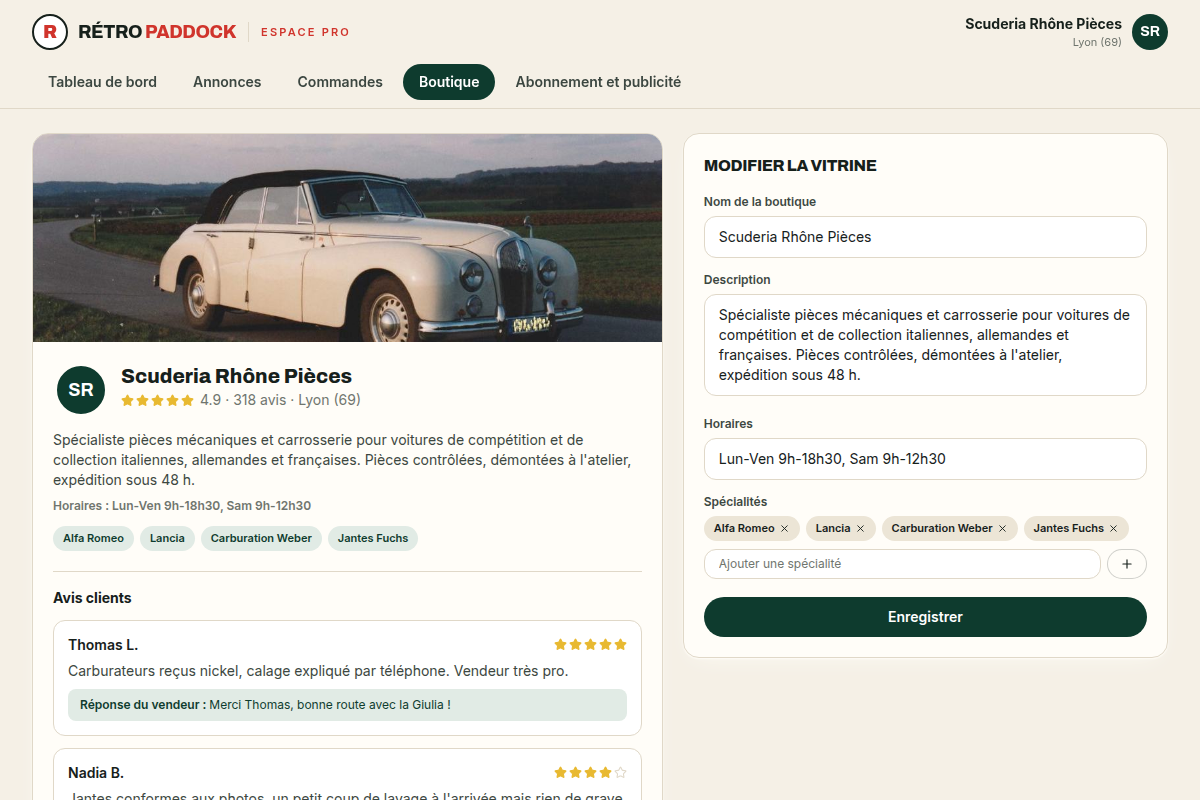 Vitrine éditable, avis clients notés