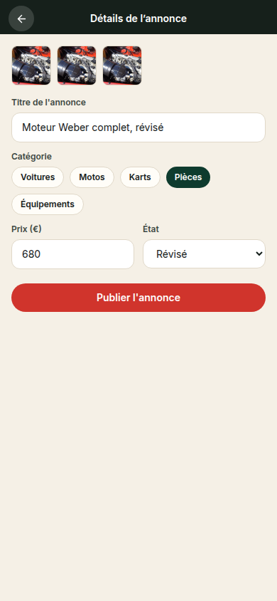 Formulaire de dépôt d'annonce renseigné