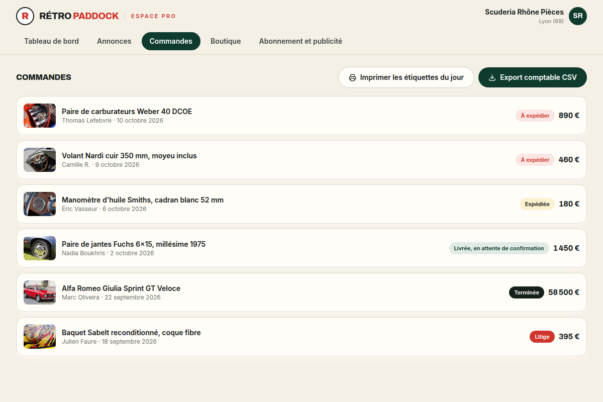 Étiquettes d'expédition, export comptable CSV
