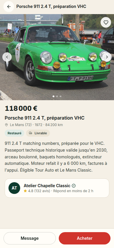 Fiche détail d'une annonce véhicule