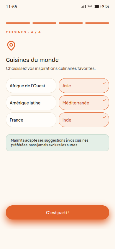 Cuisines préférées sélectionnées