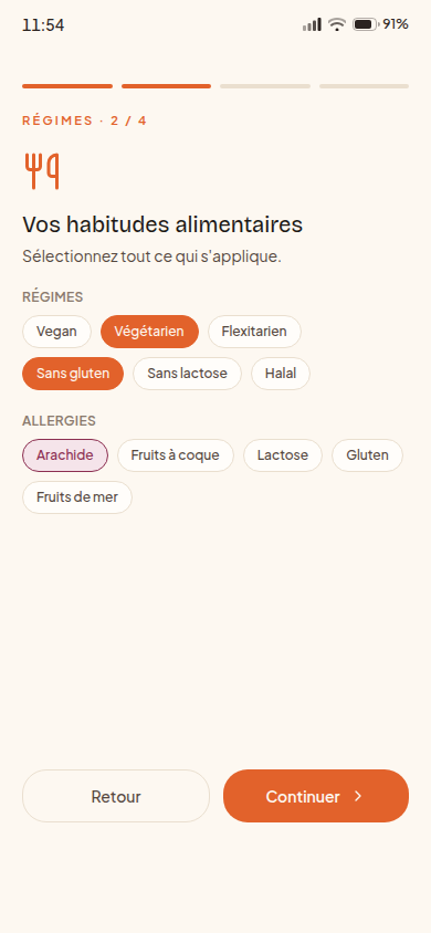 Sélection des régimes alimentaires