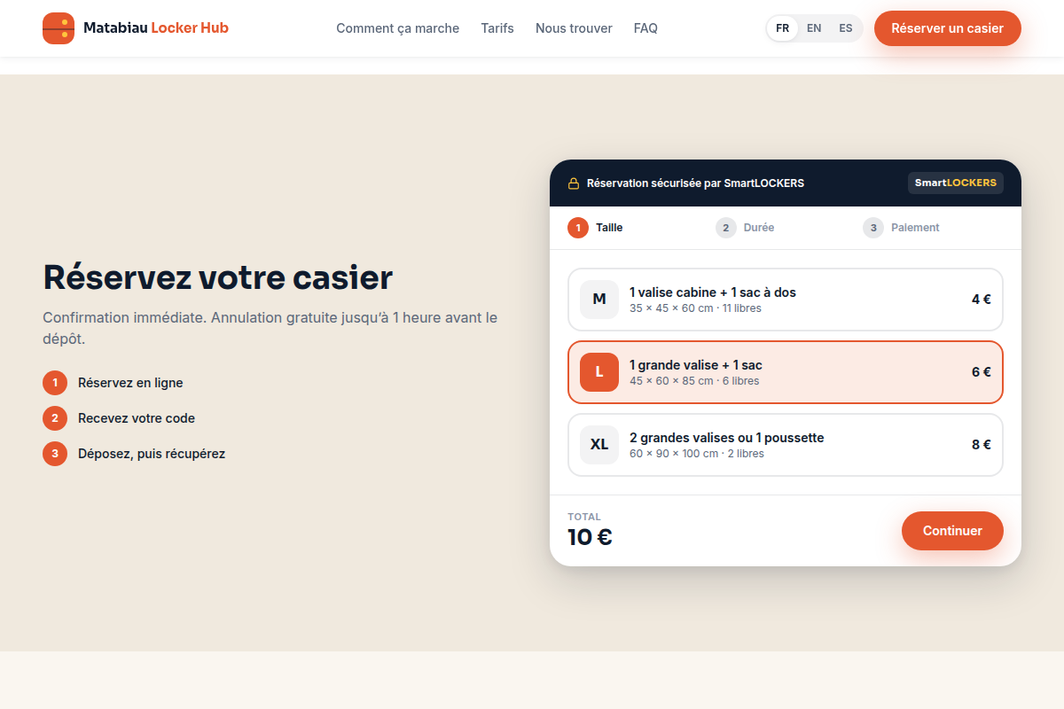 Réservation : choix de la taille du casier