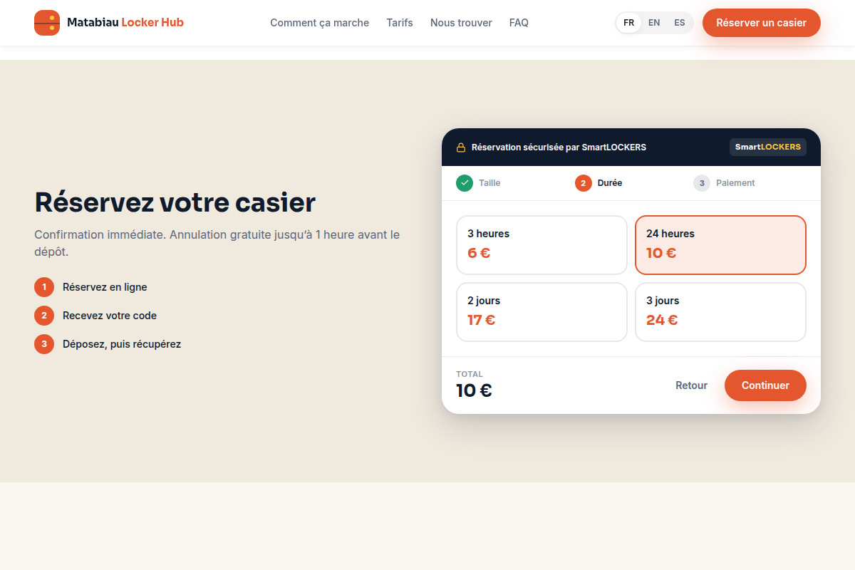 Réservation : choix de la durée et prix