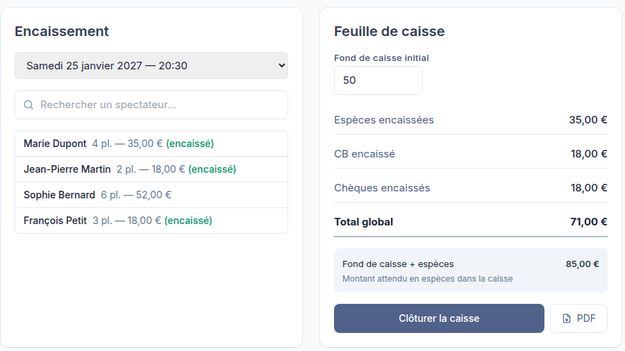 Une caisse pensée pour le soir de représentation