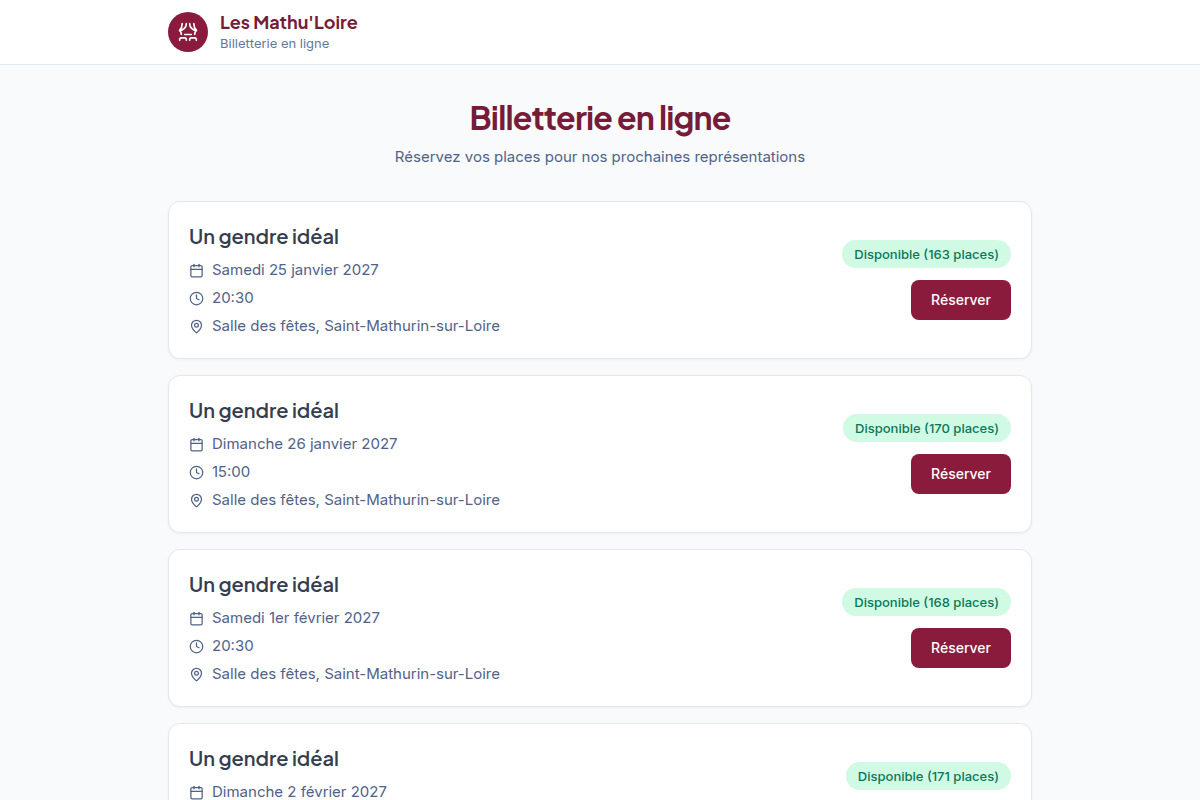 Liste des représentations à réserver